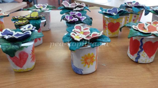 Как сделать цветы фиалки из пластилина