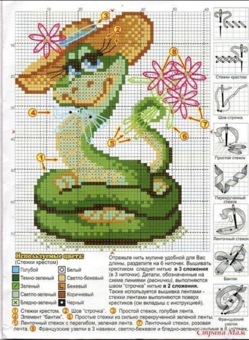 Схемы для детской вышивки: змейка